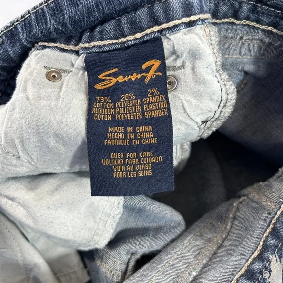 Seven7 Jeans Womens 4 Blue Slim Straight Mid Rise Distressed Stretch Denim - Picture 6 of 12